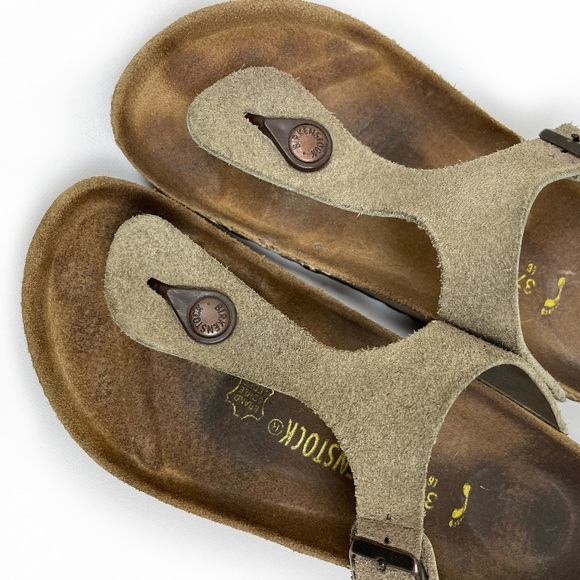 Birkenstock Shoes - Birkenstock Taupe/Tan Suede Gizeh Sandals Size 6.5